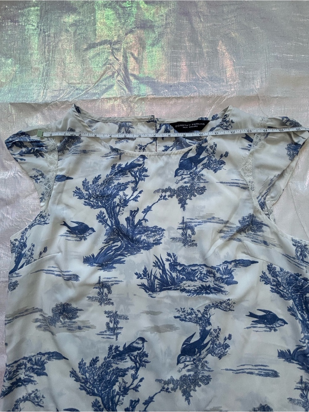 Dorothy Perkins White Top with Blue Toile Print - Picture 6 of 12